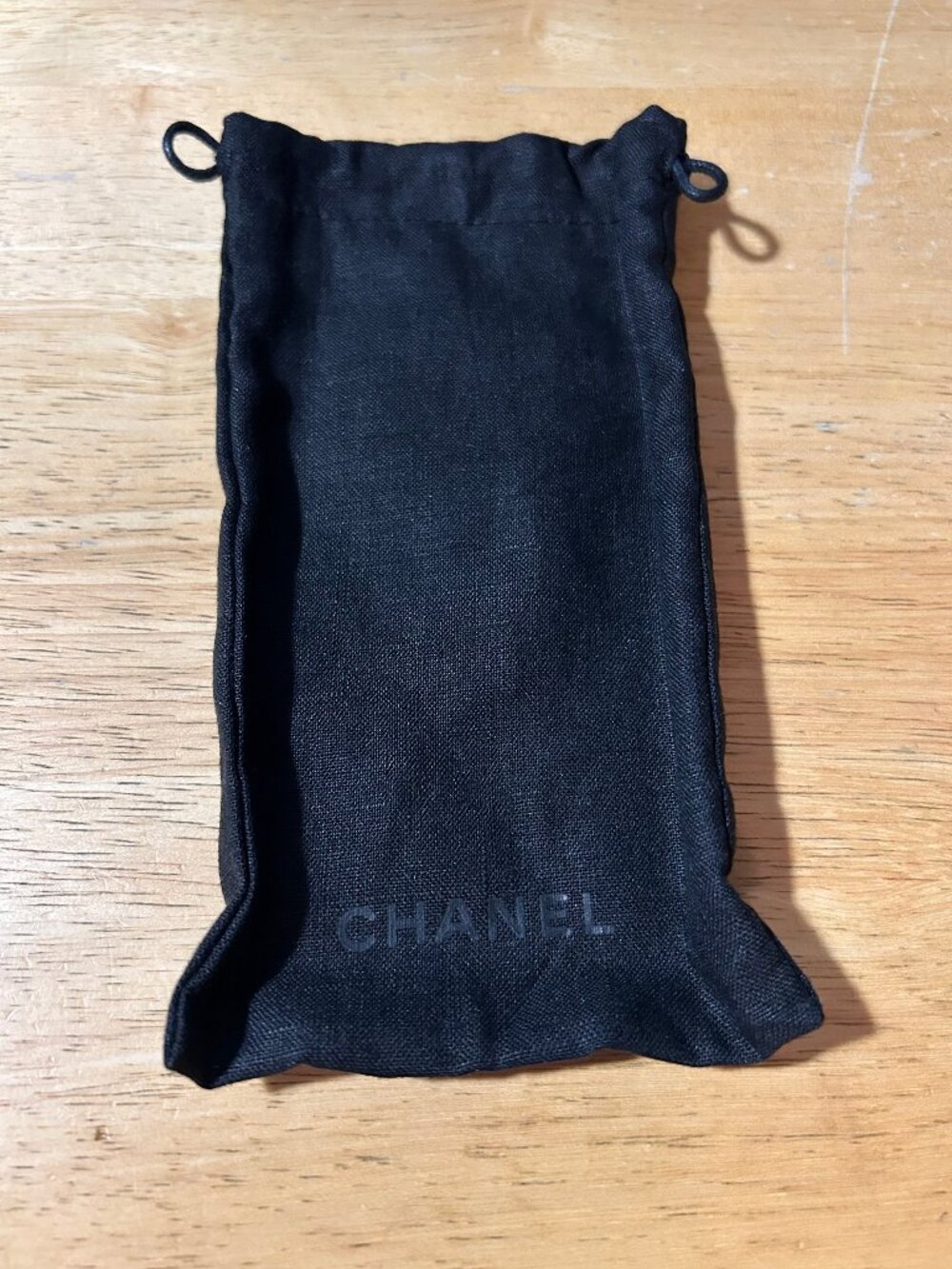 NWOT Authentic Womens Chanel Black Drawstring Fabric Pouch Case